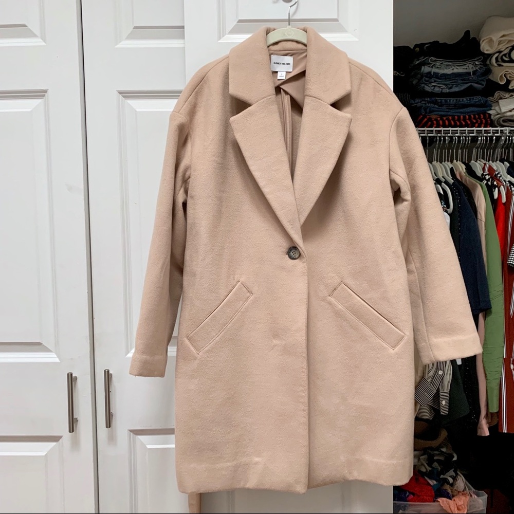Elizabeth and James Blush Tan Single-Button Wool Blend Trench Coat